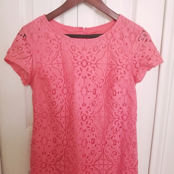 Coral Lace Lined Sheath Dress - Picture 2 of 7